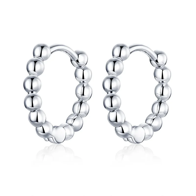 (image for) Pandora Style Silver Hoop Earrings, Small Ball - SCE807-A - Product Image