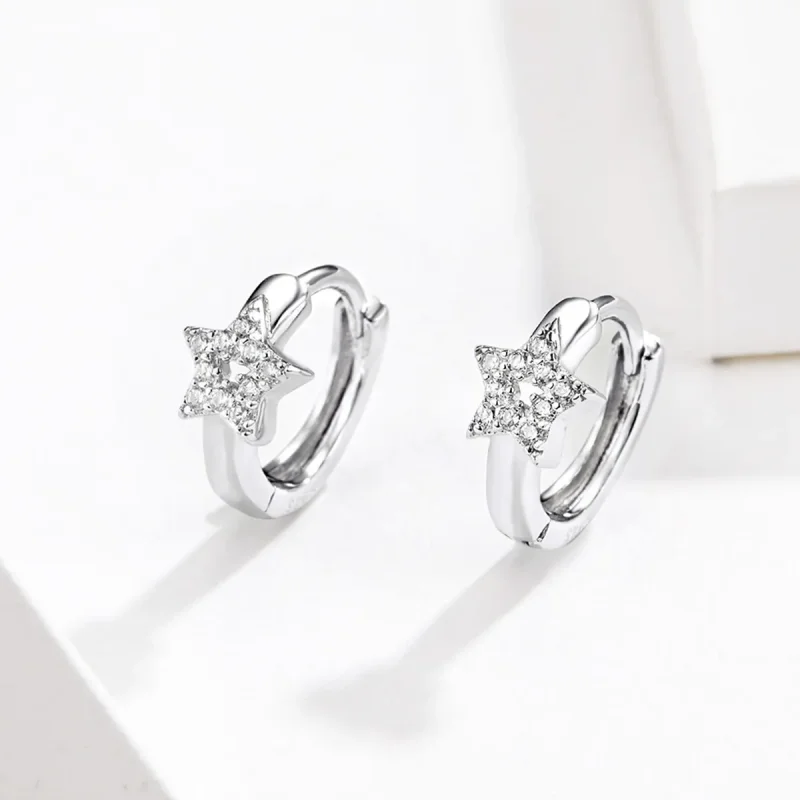 (image for) Pandora Style Silver Hoop Earrings, Starry Light - BSE172 - View 2