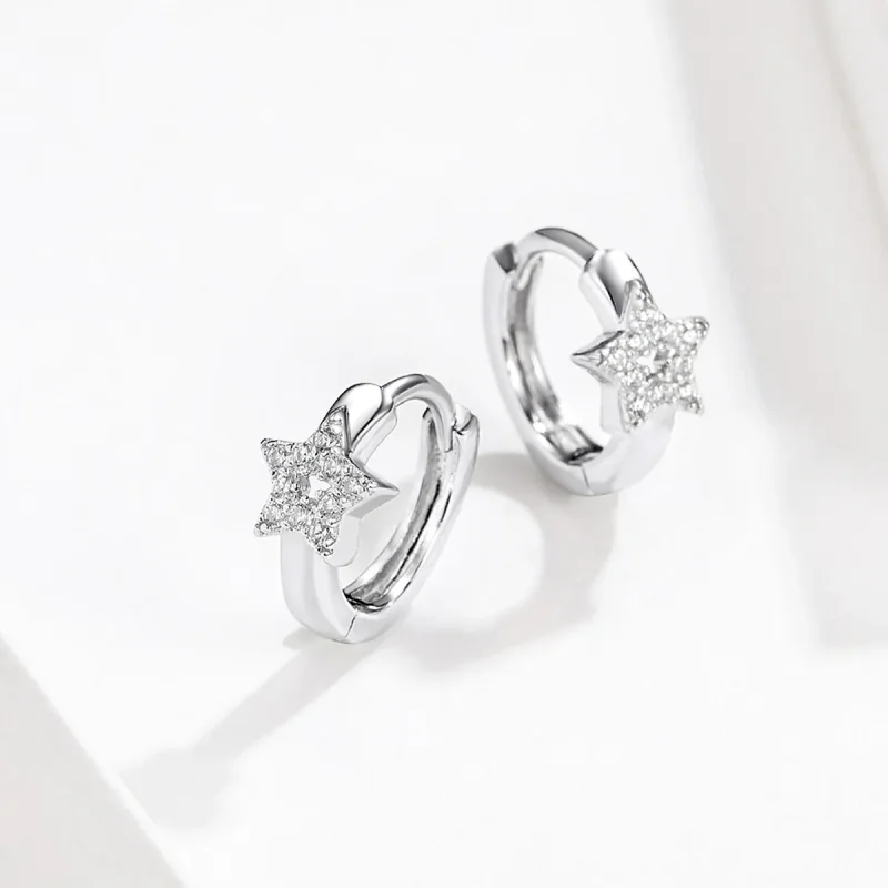 (image for) Pandora Style Silver Hoop Earrings, Starry Light - BSE172 - View 3