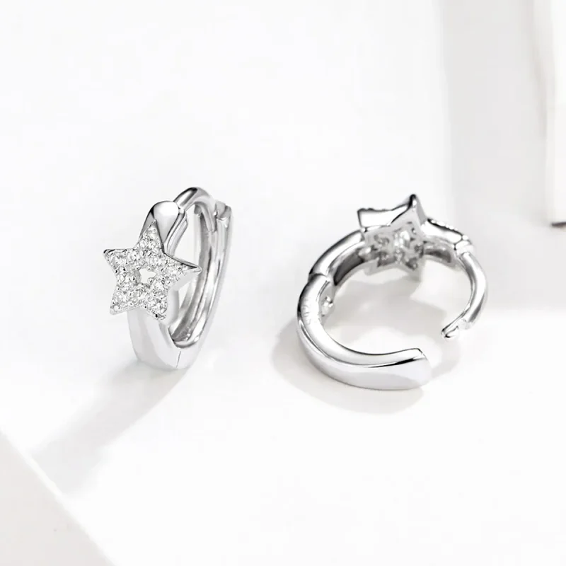 (image for) Pandora Style Silver Hoop Earrings, Starry Light - BSE172 - View 4