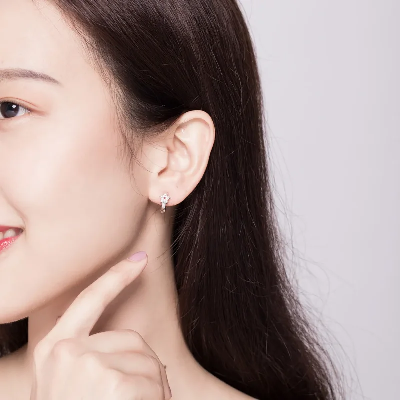 (image for) Pandora Style Silver Hoop Earrings, Starry Light - BSE172 - View 5