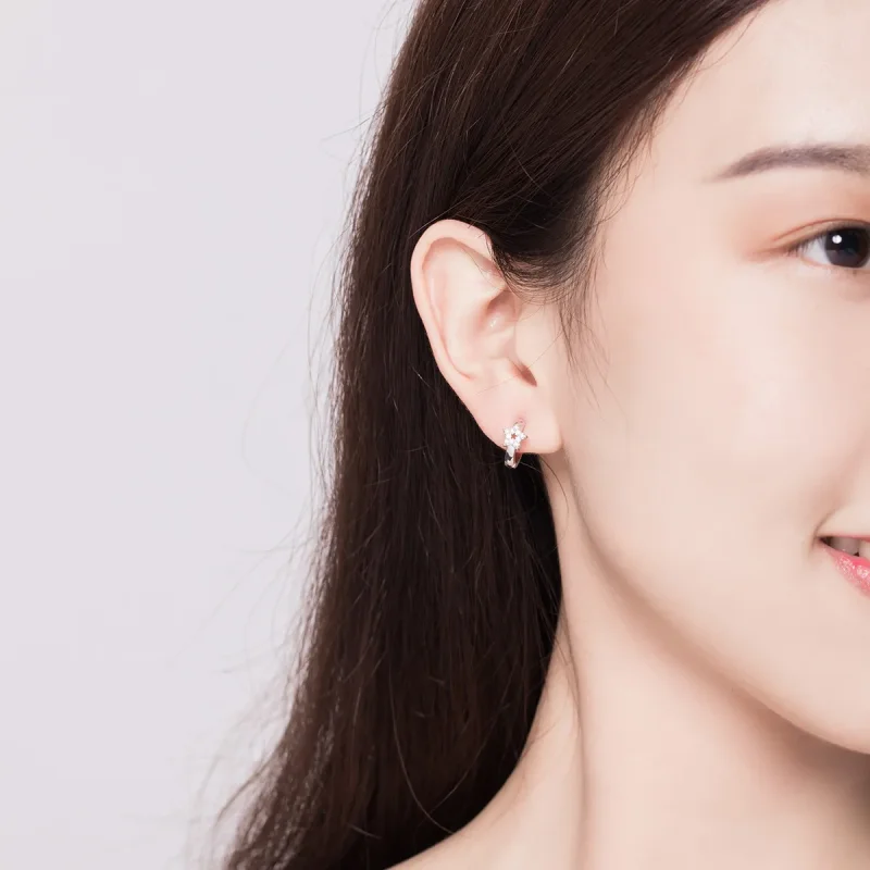 (image for) Pandora Style Silver Hoop Earrings, Starry Light - BSE172 - View 6