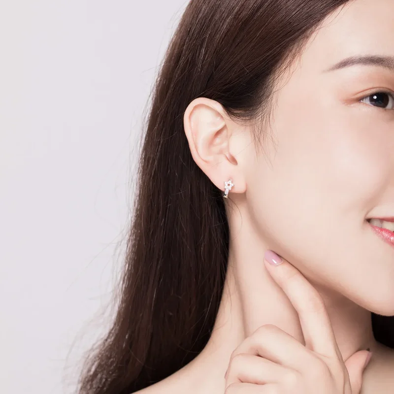 (image for) Pandora Style Silver Hoop Earrings, Starry Light - BSE172 - View 7