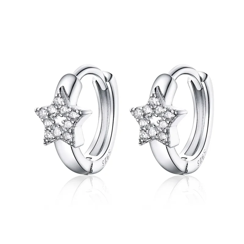(image for) Pandora Style Silver Hoop Earrings, Starry Light - BSE172 - Product Image