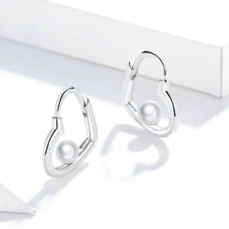 (image for) Pandora Style Silver Hoop Earrings, The Heart of Treasure - SCE939 - View 3
