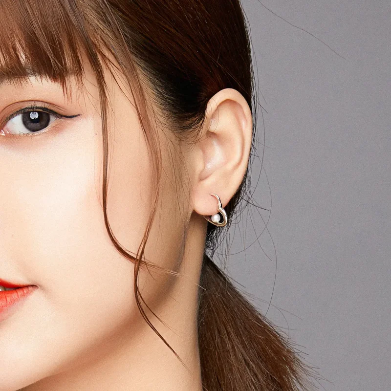 (image for) Pandora Style Silver Hoop Earrings, The Heart of Treasure - SCE939 - View 6