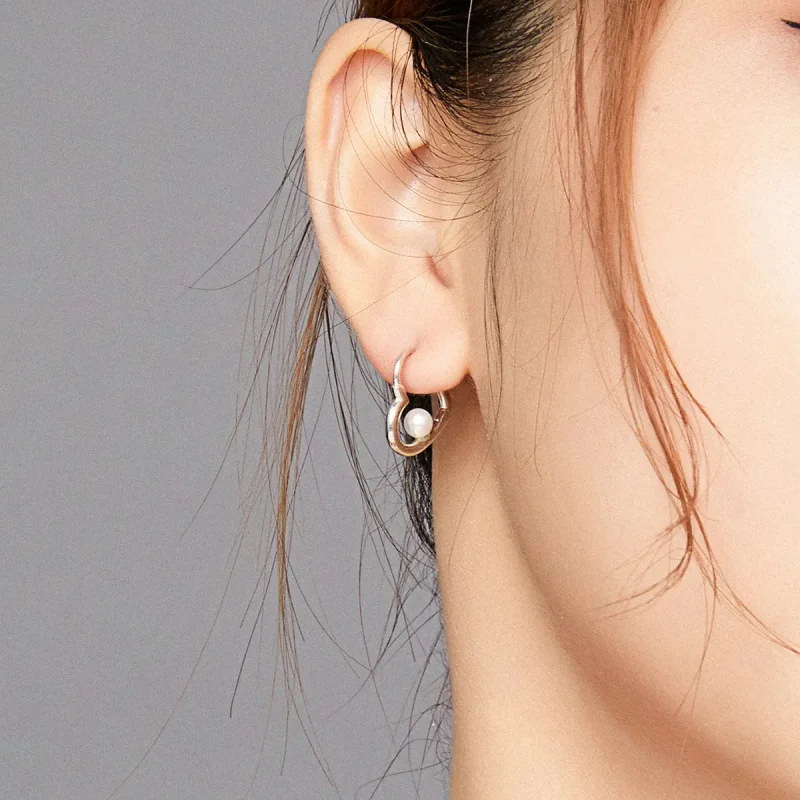 (image for) Pandora Style Silver Hoop Earrings, The Heart of Treasure - SCE939 - View 7