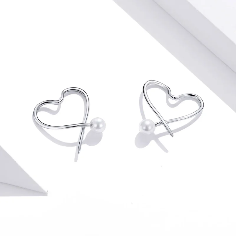 (image for) Pandora Style Silver Hoop Earrings, The Heart of Treasure - SCE964 - View 3