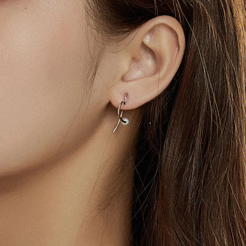 (image for) Pandora Style Silver Hoop Earrings, The Heart of Treasure - SCE964 - View 6