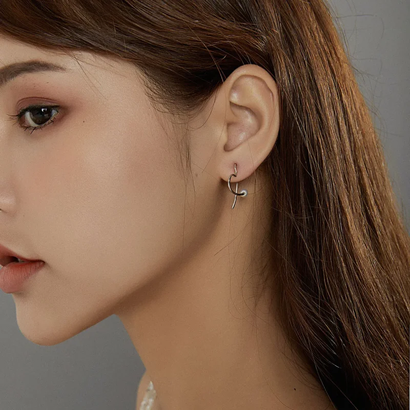 (image for) Pandora Style Silver Hoop Earrings, The Heart of Treasure - SCE964 - View 7