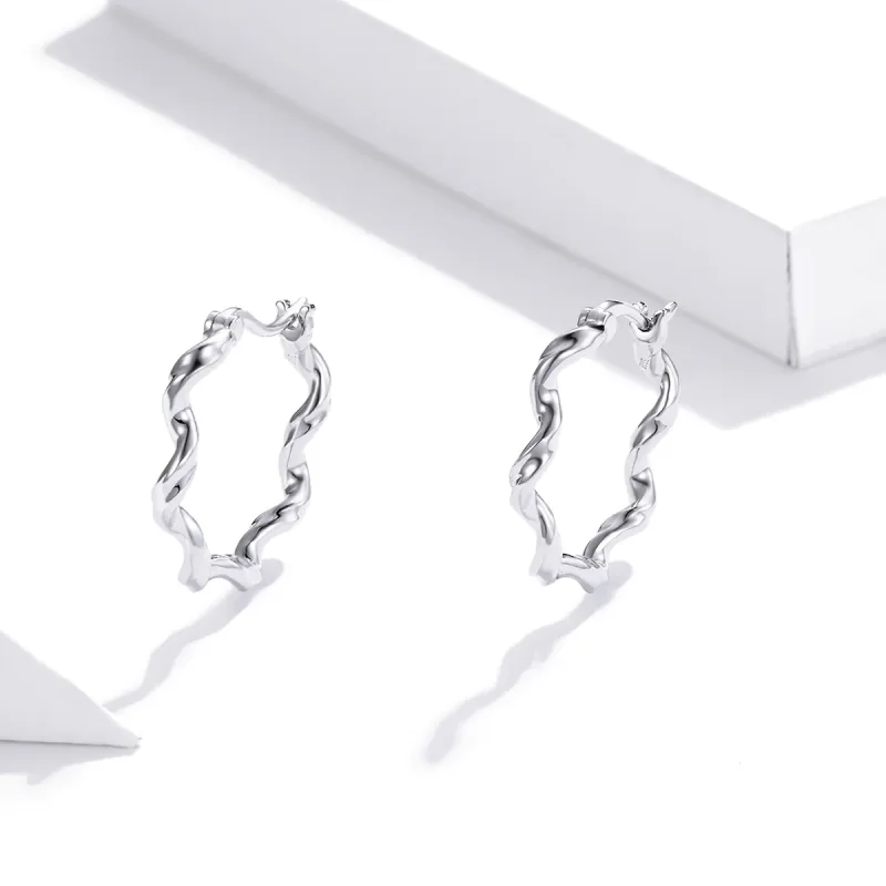 (image for) Pandora Style Silver Hoop Earrings, Wave - SCE976 - View 2