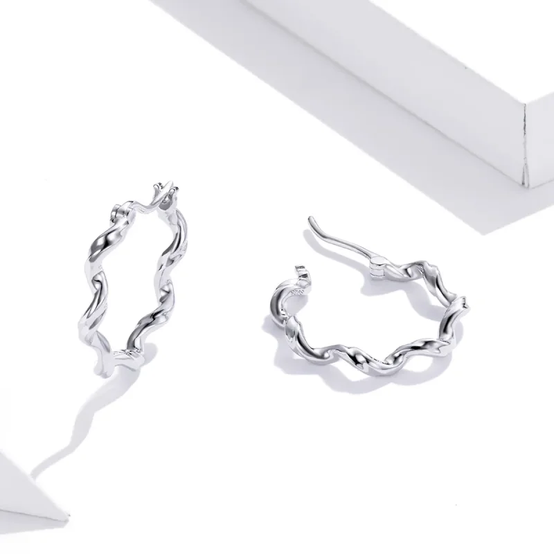 (image for) Pandora Style Silver Hoop Earrings, Wave - SCE976 - View 4