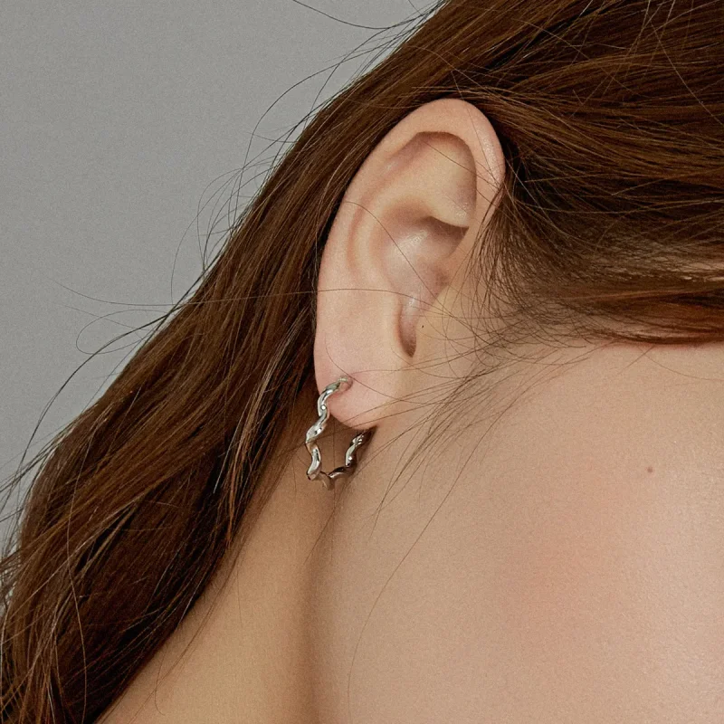 (image for) Pandora Style Silver Hoop Earrings, Wave - SCE976 - View 6