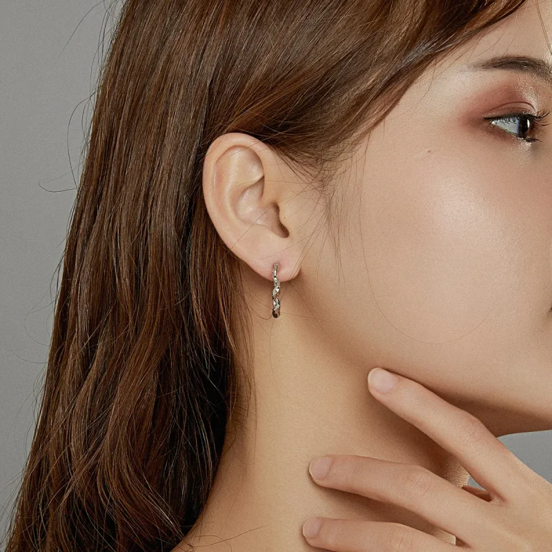 (image for) Pandora Style Silver Hoop Earrings, Wave - SCE976 - View 7