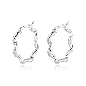 (image for) Pandora Style Silver Hoop Earrings, Wave - SCE976
