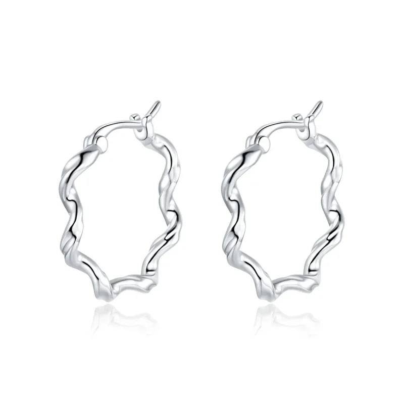 (image for) Pandora Style Silver Hoop Earrings, Wave - SCE976 - Product Image