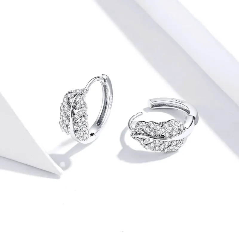 (image for) Pandora Style Silver Hoop Earrings, White Feathers - SCE772 - View 2