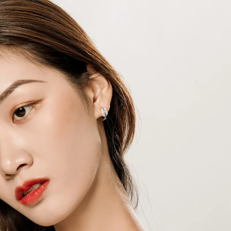 (image for) Pandora Style Silver Hoop Earrings, White Feathers - SCE772 - View 5