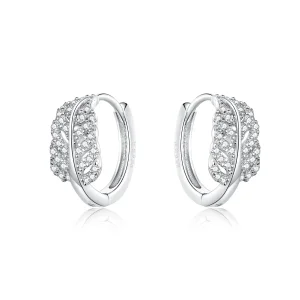 (image for) Pandora Style Silver Hoop Earrings, White Feathers - SCE772