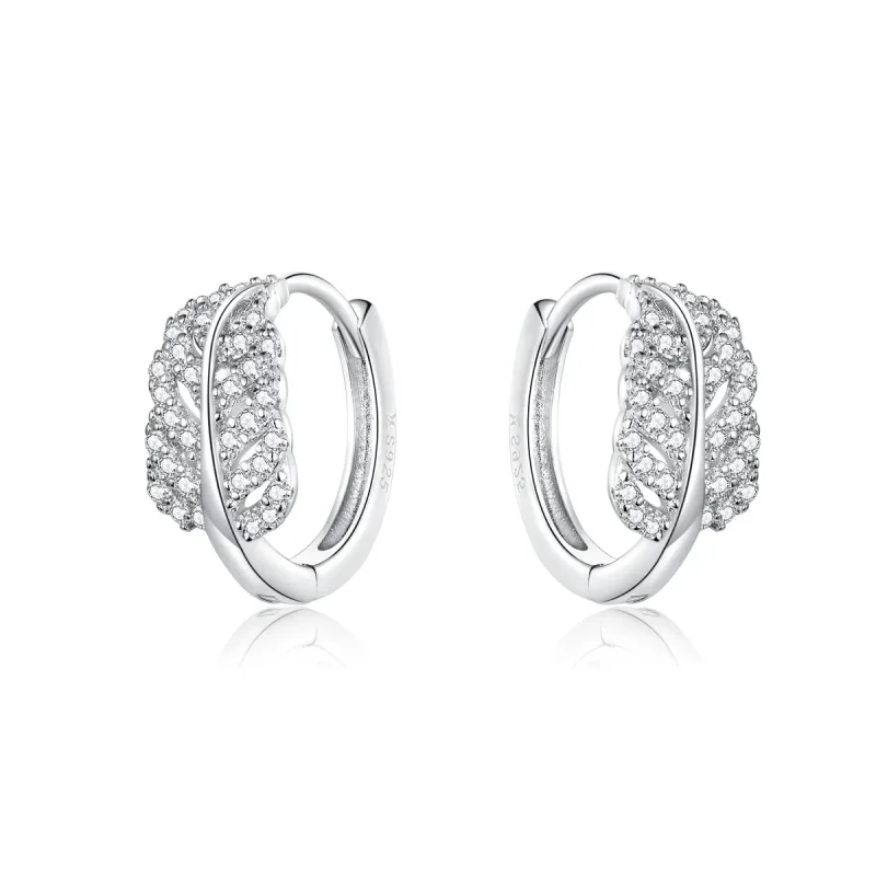 (image for) Pandora Style Silver Hoop Earrings, White Feathers - SCE772 - Product Image