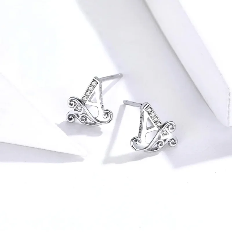 (image for) Pandora Style Silver Stud Earrings, Anti-Allergy Letter A - SCE714 - View 3