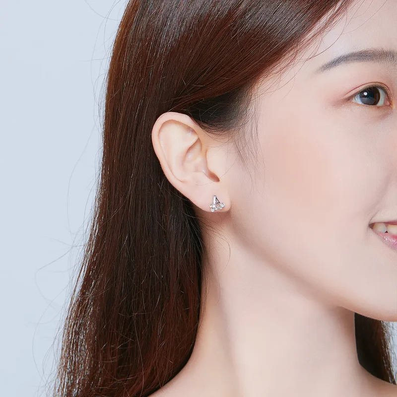 (image for) Pandora Style Silver Stud Earrings, Anti-Allergy Letter A - SCE714 - View 6