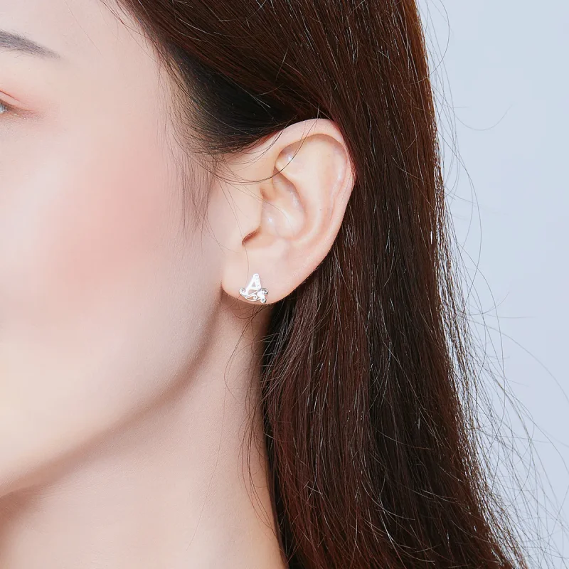 (image for) Pandora Style Silver Stud Earrings, Anti-Allergy Letter A - SCE714 - View 7