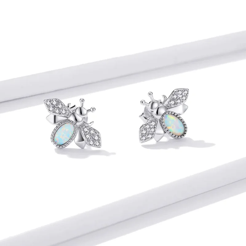 (image for) Pandora Style Silver Stud Earrings, Bee - SCE1021 - View 2