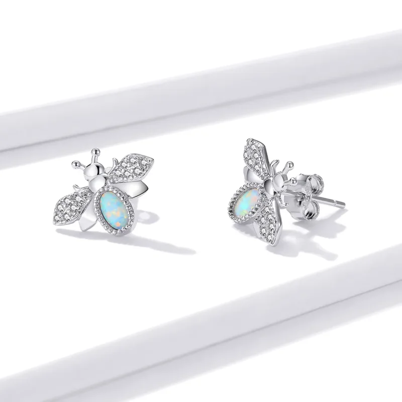 (image for) Pandora Style Silver Stud Earrings, Bee - SCE1021 - View 3