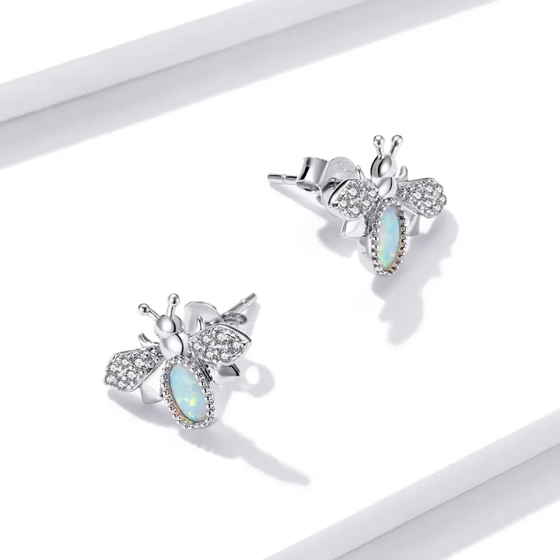 (image for) Pandora Style Silver Stud Earrings, Bee - SCE1021 - View 4