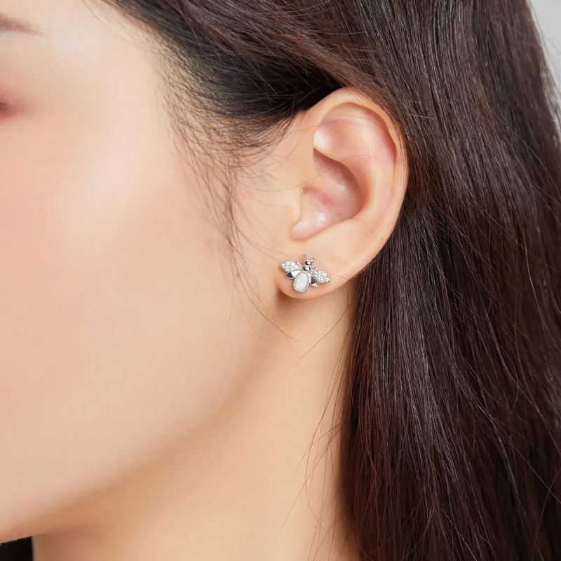 (image for) Pandora Style Silver Stud Earrings, Bee - SCE1021 - View 6