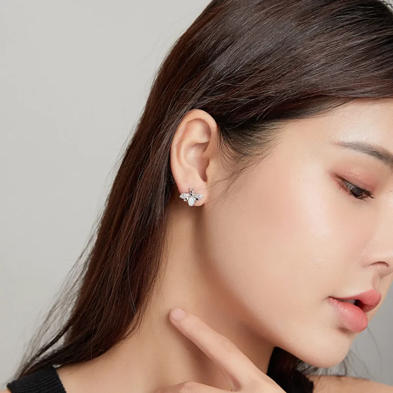 (image for) Pandora Style Silver Stud Earrings, Bee - SCE1021 - View 8