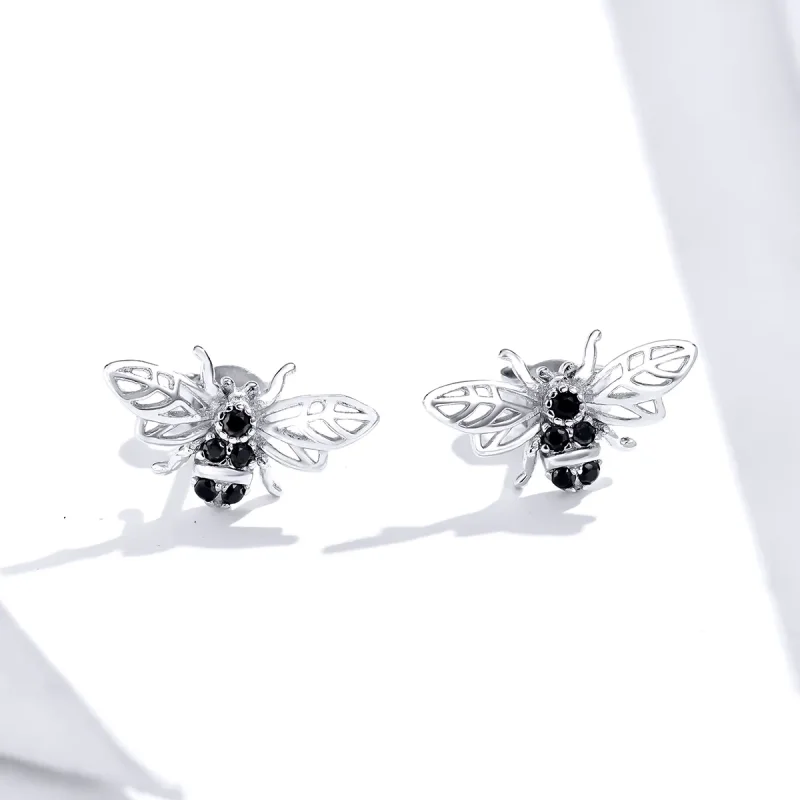 (image for) Pandora Style Silver Stud Earrings, Bee - SCE846 - View 2