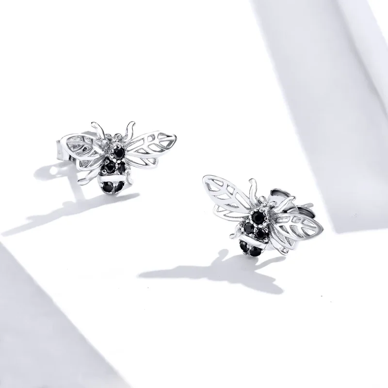 (image for) Pandora Style Silver Stud Earrings, Bee - SCE846 - View 3
