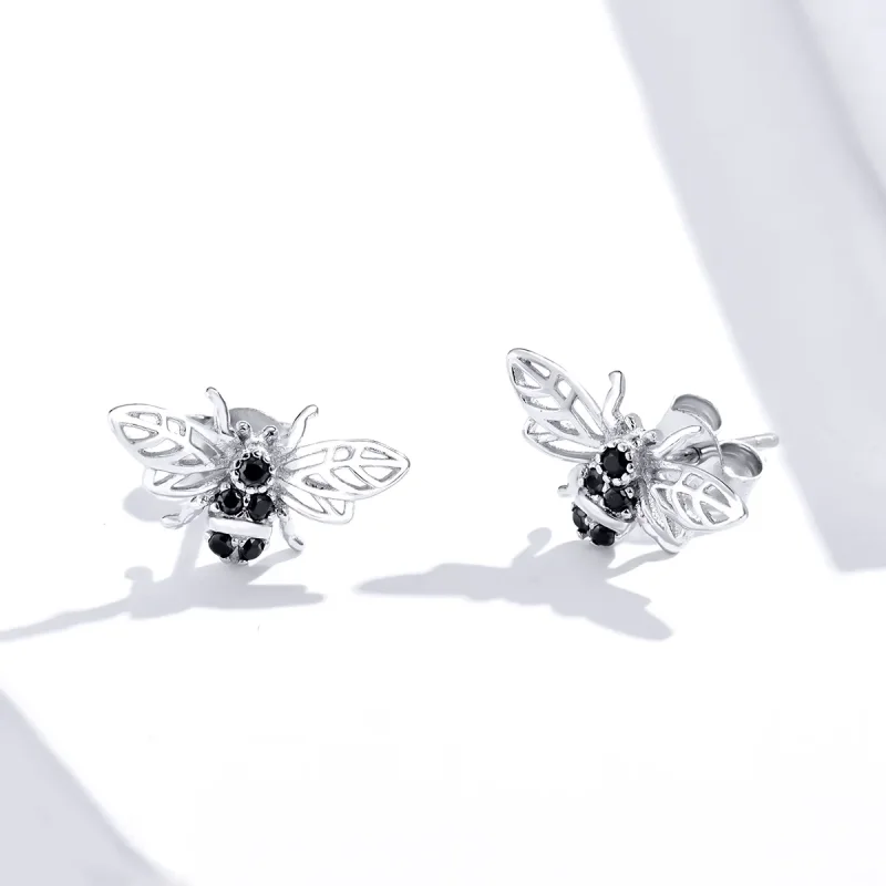(image for) Pandora Style Silver Stud Earrings, Bee - SCE846 - View 4