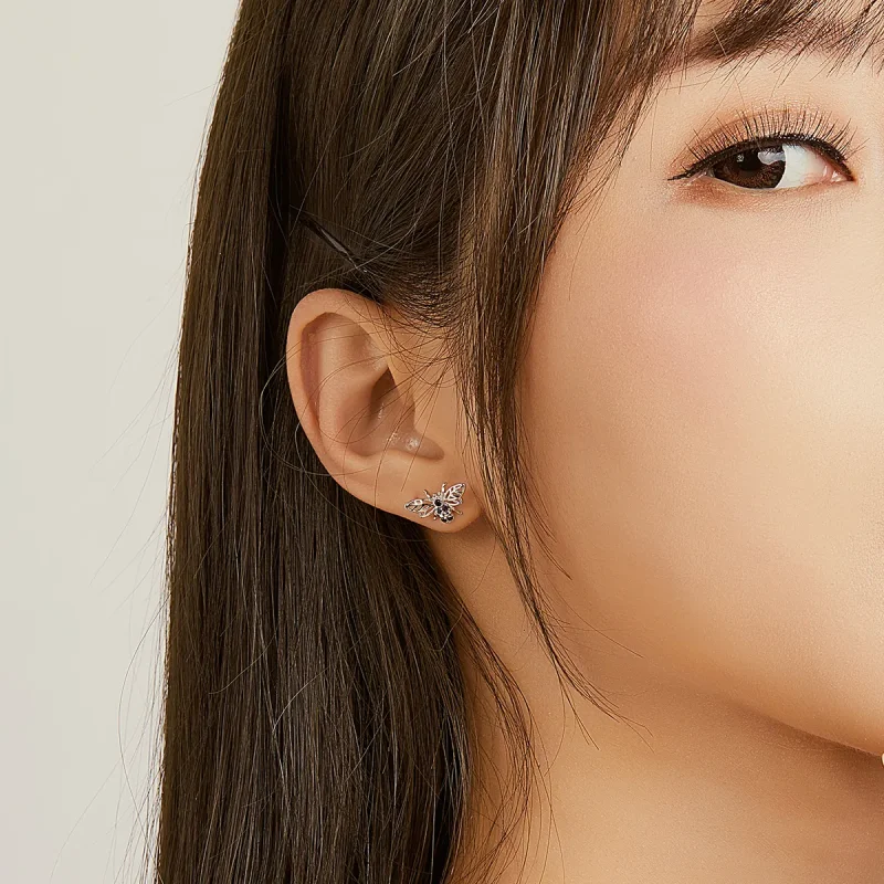 (image for) Pandora Style Silver Stud Earrings, Bee - SCE846 - View 6