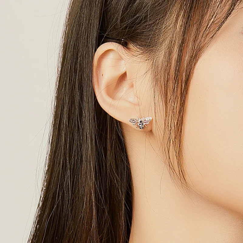 (image for) Pandora Style Silver Stud Earrings, Bee - SCE846 - View 7