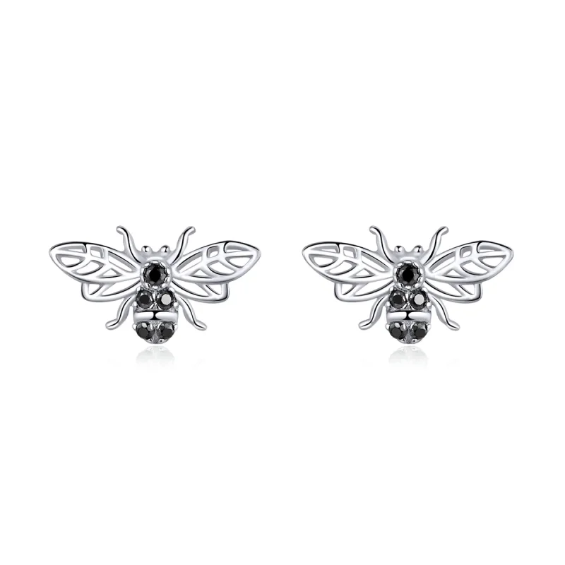 (image for) Pandora Style Silver Stud Earrings, Bee - SCE846 - Product Image