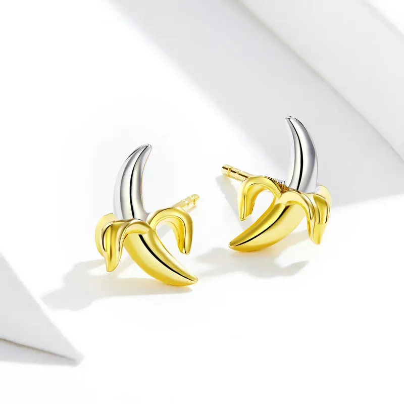 (image for) Pandora Style Silver Stud Earrings, Bicolor Cute Playful Banana - SCE731 - View 3