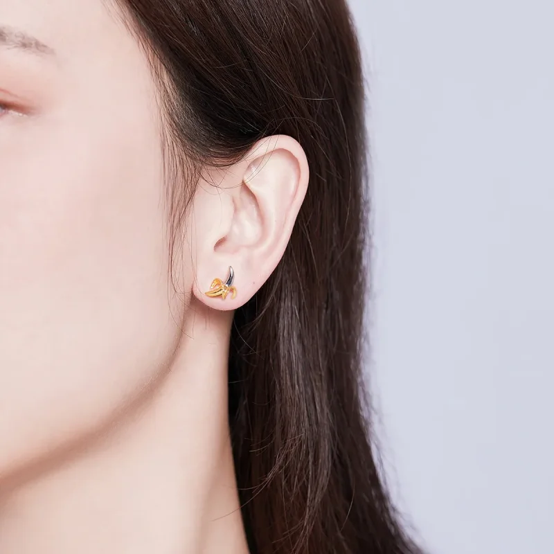 (image for) Pandora Style Silver Stud Earrings, Bicolor Cute Playful Banana - SCE731 - View 6