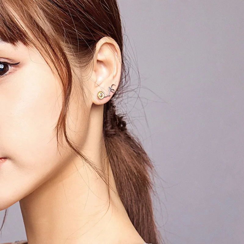 (image for) Pandora Style Silver Stud Earrings, Bicolor Fresh Daisy - BSE394 - View 7