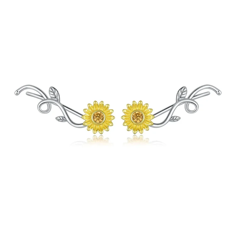 (image for) Pandora Style Silver Stud Earrings, Bicolor Fresh Daisy - BSE394 - Product Image