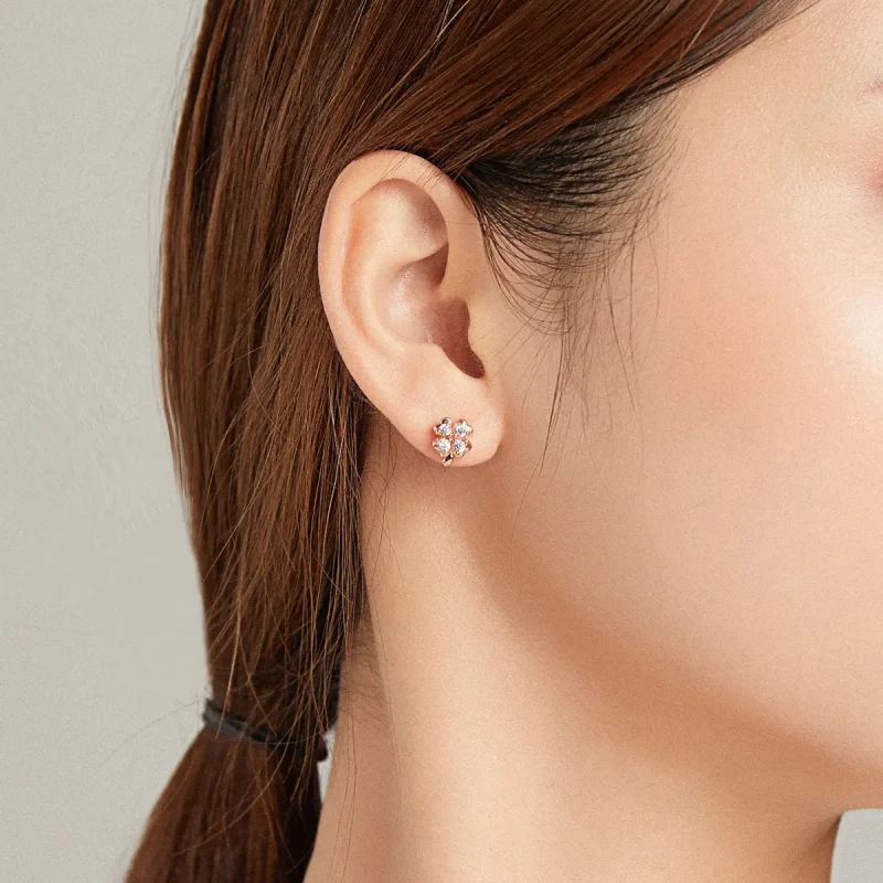 (image for) Pandora Style Silver Stud Earrings, Bicolor Lucky Grass and Butterflies - SCE100 - View 8