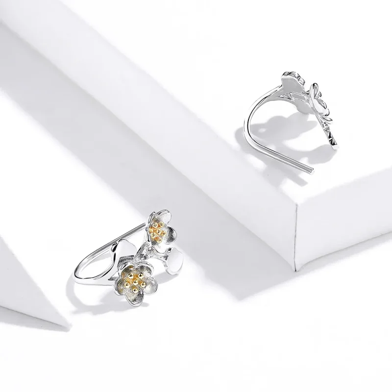 (image for) Pandora Style Silver Stud Earrings, Bicolor Sakura - SCE778 - View 2