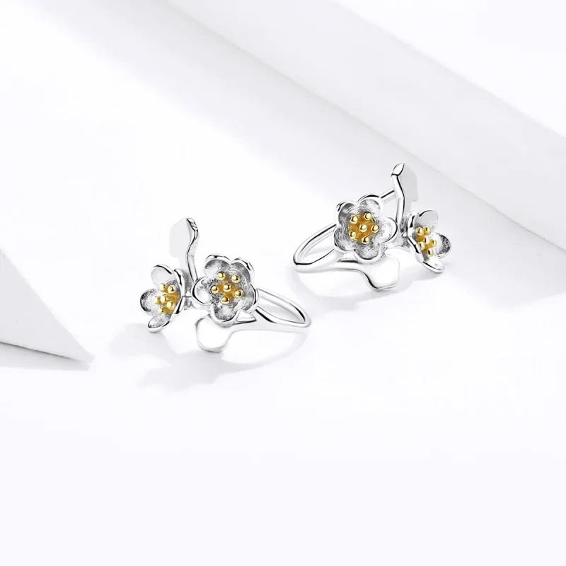 (image for) Pandora Style Silver Stud Earrings, Bicolor Sakura - SCE778 - View 4