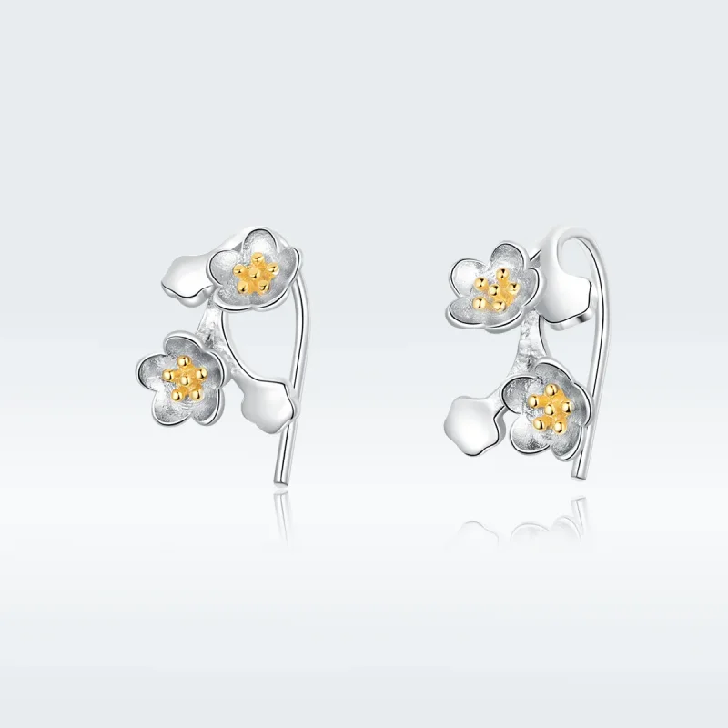 (image for) Pandora Style Silver Stud Earrings, Bicolor Sakura - SCE778 - Product Image
