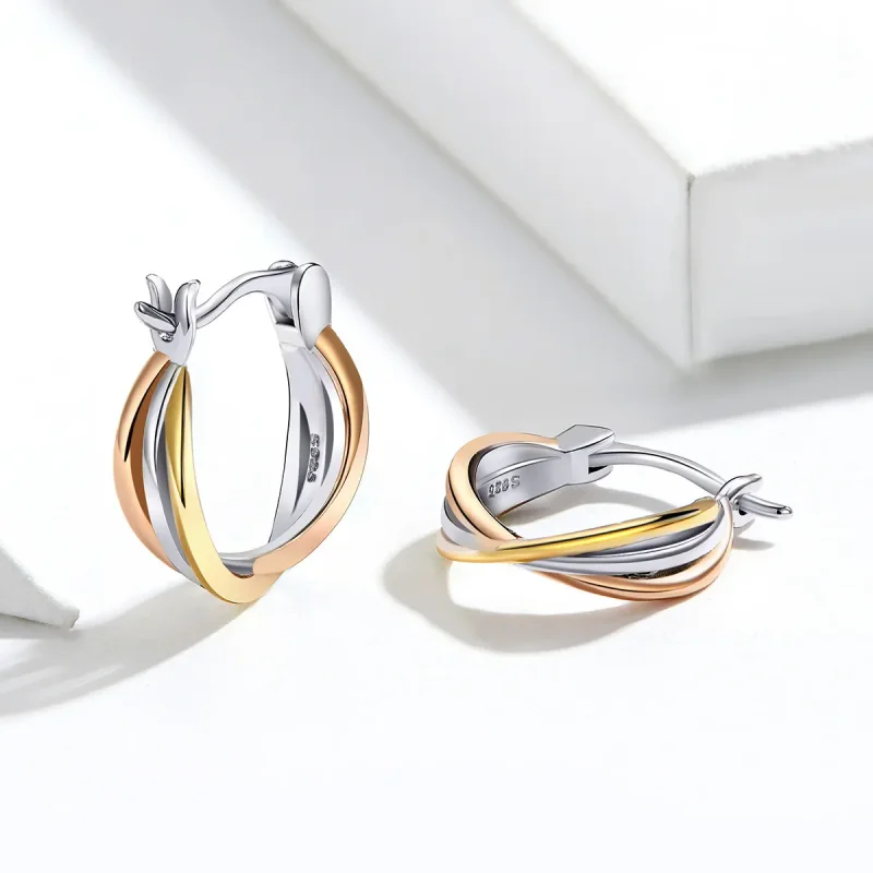 (image for) Pandora Style Silver Stud Earrings, Bicolor - SCE719 - View 2