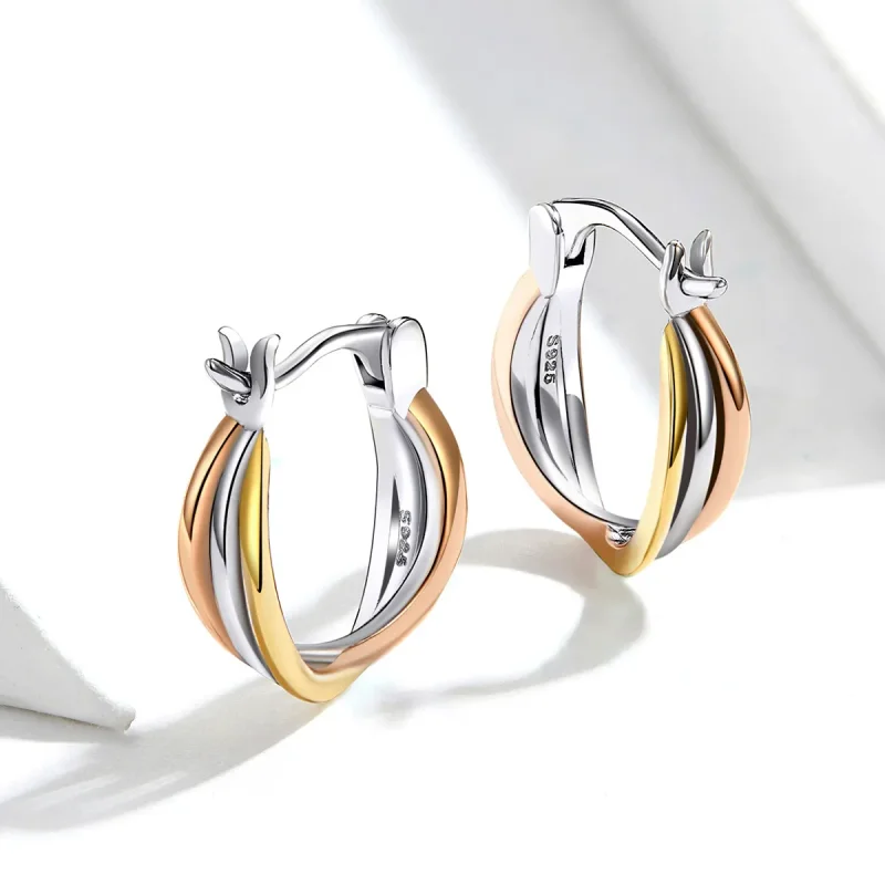 (image for) Pandora Style Silver Stud Earrings, Bicolor - SCE719 - View 4