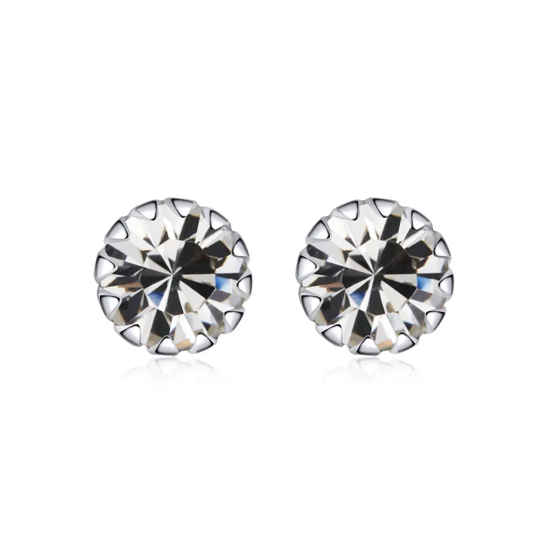 (image for) Pandora Style Silver Stud Earrings, Birthstone April - SCE862-4 - Product Image