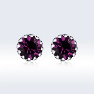 (image for) Pandora Style Silver Stud Earrings, Birthstone February - SCE862-2